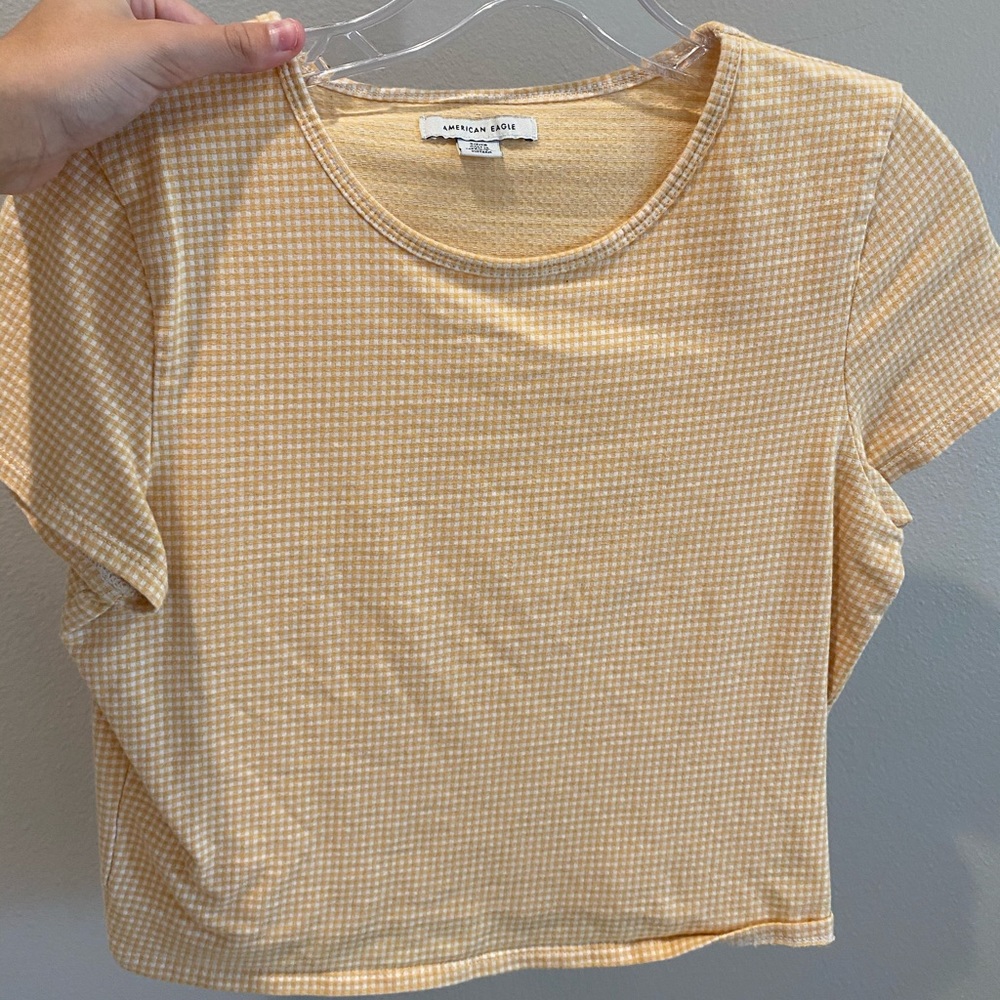 American eagle yellow and white checkered crop top